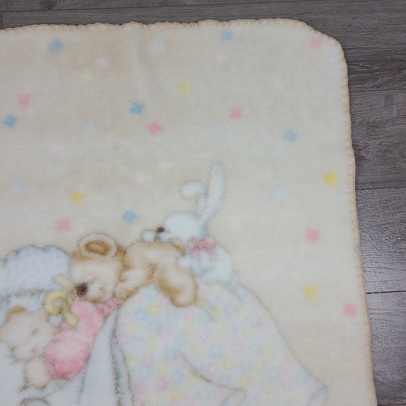 VINTAGE Junior Joy Goodnight Bear Crib and Stroller Baby Blanket - Picture 10 of 16